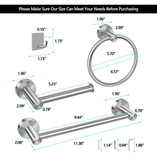 EAONE 7 Pieces Bathroom Hardware Accessory Set, 304 Stainless Steel Wall Mounted Towel Bar Toilet Paper Holder Towel Ring Holder and Adhesive Hooks, Brushed Nickel