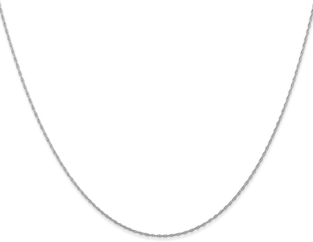 JewelryWeb 14K White Gold Solid Polished Carded Cable Rope Chain Necklace 0.5mm Spring-Ring Chain Necklace for Women and Men