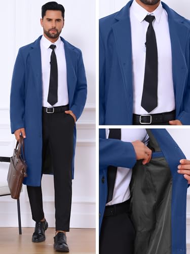 Image of Lars Amadeus Winter Trench Coat for Men's Single Breasted Notch Lapel with Pockets Formal Overcoat