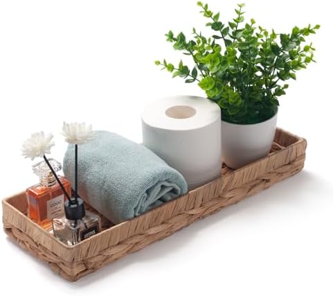 Amazon.com: Woven Bathroom Vanity Tray for Storage Water Hyacinth Back ...