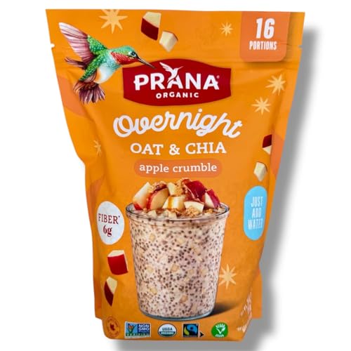 Prána Organic Overnight Oat & Chia apple crumble | Rich in Fiber & Protein, Vegan, Non-GMO | Ready to Eat Breakfast - 28 oz Bag - 1 Pack prana overnight oats