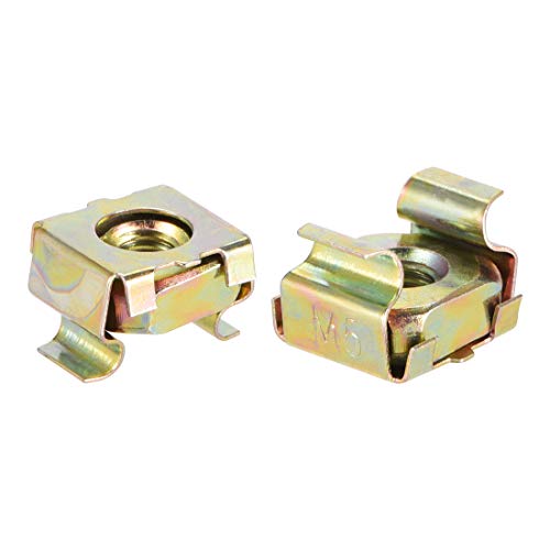 uxcell M5 Cage Nuts for Server Rack Cabinet, Carbon Steel Yellow Zinc Plated, Pack of 10