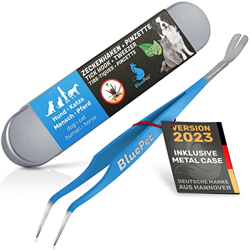 BluePet 2in1 Zeckenpinzette für Hunde, Katze, Pferd & Mensch I Edelstahl Zeckenzange mit Case I Zeckenhebel als Solider Zeckenentferner I Alternative...