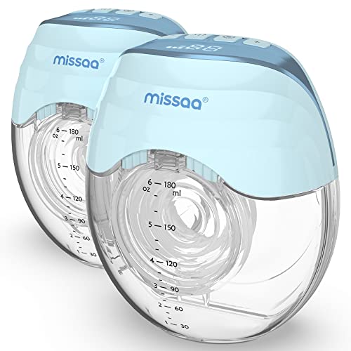 Image of MISSAA Wearable Breast Pump, High Efficient Hands Free Pumps with 3 Modes & 8 Levels of Longest Battery LED Display, Double Portable Electric Breast Pump Fits for Most Size (13-26mm), Blue