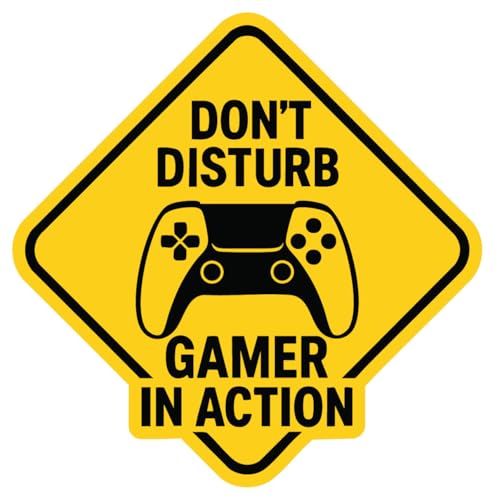 Adhesivo para puerta de jugador, letrero de vinilo amarillo con texto en inglés "Don't Disturb Gamer in Action", 210 x 210 mm, para dormitorio de adolescentes, configuración de juegos, consola, pared