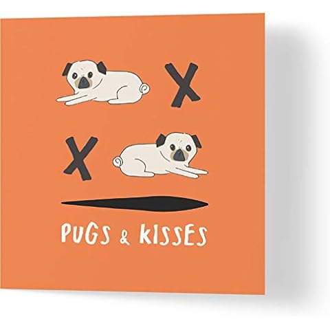 Wuzci"Pugs and Kisses" Valentine's Day Card, 150 mm Length x 150 mm Width Cover