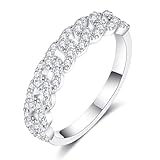 IMOLOVE Moissanite Wedding Bands for Women, Fashion Simple 0.5 Carat Stackable Chain Ring Trendy Everyday Silver Eternity Band Rings for Women with 18K White Gold Plated Size 10