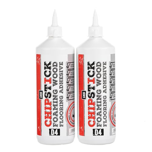 Chipstick D4 PU Foaming Flooring Glue 1kg | High-Strength Expanding Wood Adhesive for Chipboard Floors & Stairs | Twin Pack (2 Bottles)