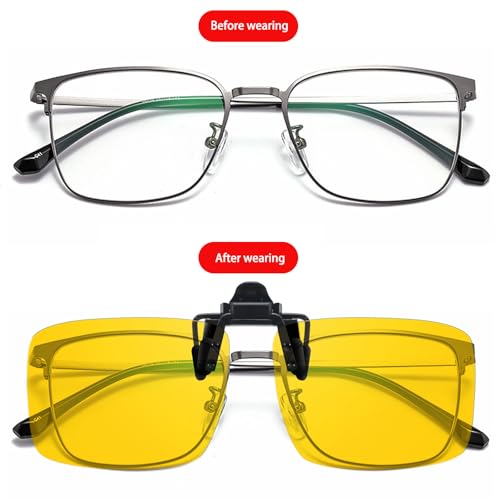 VIEWBETTER® Clip On Night Vision Glasses for Driving Over Prescription Glasses Flip Up Anti Glare Polarized Yellow Lens2
