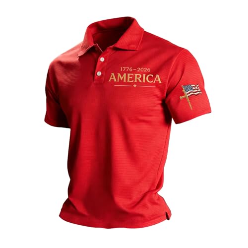 HJINGSUN 4th of July Shirts for Men USA American Flag Polo Golf Shirt Patriotic Short Sleeve Tshirts Business Casual Tops, Red, 4X-Large