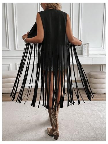 Milumia Women's Sleeveless Fringe Vest Faux Suede Western Cardigan Jacket3