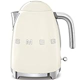 Smeg KLF03CRUK Wasserkocher im Retro-Stil, Wasserstandsanzeige, 360° drehbarer Boden, rutschfeste Füße, weicher Öffnungsdeckel, Edelstahl, 3000 W, 1,7 Liter, Creme