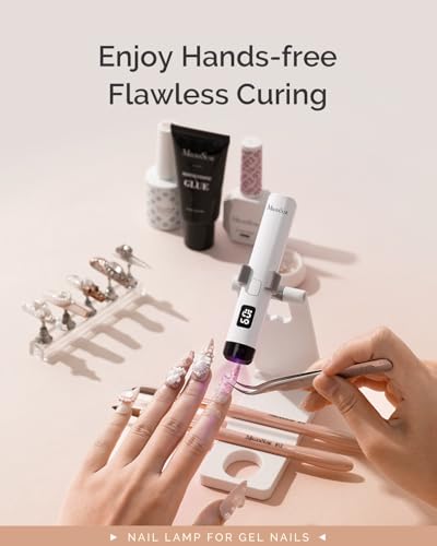 Image of MelodySusie Handheld UV Light for Gel Nails with Stand, Mini Portable Cordless Nail Lamp with LCD Display, Eye-Protective Cover, Flash Curing for Glue, White