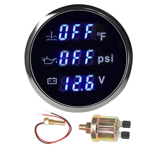 WATERWICH 3 in 1 Triple Gauge Set 52mm 2inch Water Temperature Gauge °F + Oil Pressure Gauge PSI + Voltmeter for Car Truck Boat Vehicle Marine