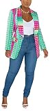 Women's Graphic Print Blazer Button Open Front Long Sleeve Casual Jacket Multicolored