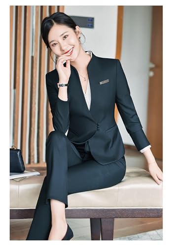 Women's Business Suit Set Lady 2 Piece Blazer Jacket Solid Slim Fit for Office Work Pantsuit Outfits3