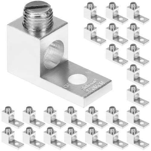 QWORK Aluminum Alloy Mechanical Lugs, 25Pcs High-Strength Terminal Mechanical Lug, Screw Size 5/16-24, Compatible with 14 AWG - 2/0 AWG Conductors