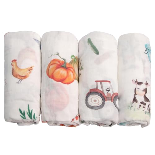 Farm Theme Muslin Baby Swaddle Blanket (4 Pack)
