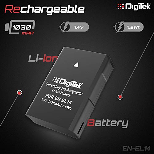 Image of DIGITEK Platinum (DPTR 890 VD) (178 cm) Aluminum Light Weight Tripod with Fluid Video Head for DSLR & Video Cameras & (ENEL14) Secondary Rechargeable Battery Packs