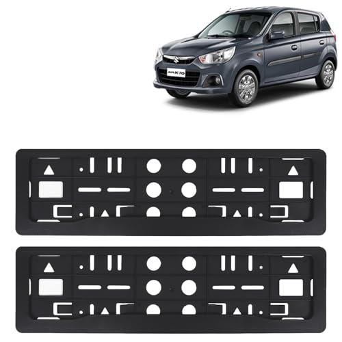 Image of KINGSWAY Alto K10 Car Number Plate Frames for All 2014 to 2022 Models of Maruti Suzuki Car Registration Plate Holders, Black Licence Plate Covers (Front and Rear), Universal Size 51.5 x 14.5 cm