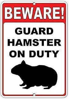 12 * 8 INCH Warning Metal Tin Sign Beware! Guard Hamster On Duty Sign Vintage Metal Tin Sign Farm Family Decor Iron Painting, wje-A01