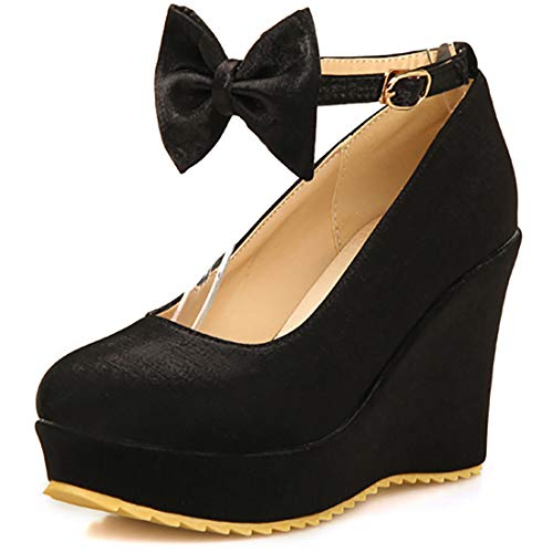 MAVMAX Women's Bow Platform Wedge High Heels Ankle Strap Pumps