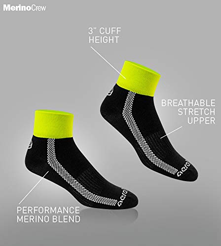 | Lightweight Wool Blend Athletic Socks | 3" Quarter Crew | Safety Yellow and Black | Made in USA2