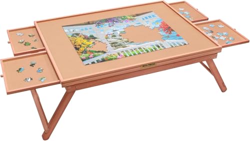 Image of Bits and Pieces Portable Foldable Jigsaw Puzzle Board with Cover and Legs - 21 inch x 29 inch Puzzle Table with Drawers for Sorting - Versatile Game Table for 1000 Piece Puzzles, Board Games