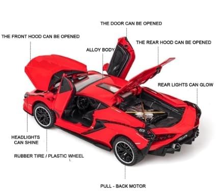 Image of Sky Tech Lamborghini Sian Toy Car 1:32 Exclusive Alloy Metal Pull Back Die-cast Car Diecast Metal Pullback Toy car with Openable Doors & Light, Music Boys Gifts Toys for Kids【Colors as Per Stock】