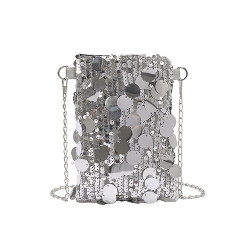 UZYXC Clutch Silber Glitzer, Elegante Handtasche für Damen, Große Abendhandtasche für Ball Reise Fest, Silberne Pailletten Tasche mit Schulterkette