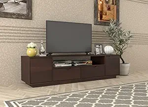 DRIFTINGWOOD Malvina Sheesham Wood Entertainment Tv Unit for Living Room | Free Standing Movable Low Height Tv Cabinet Sideboard | Tv Table with 2 Drawer, 2 Door Cabinet Storage | Walnut