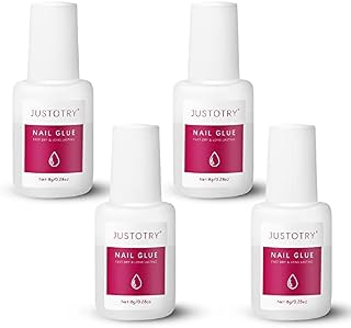 JUSTOTRY 4 Pcs Professional Strong Nail Glue for Acrylic Tips Extra Strong and Press on Nails Long Lasting - Fast Bond & Super Strong Acrylic Nail Glue, for Broken Nail, False Nail Adhesive Glue