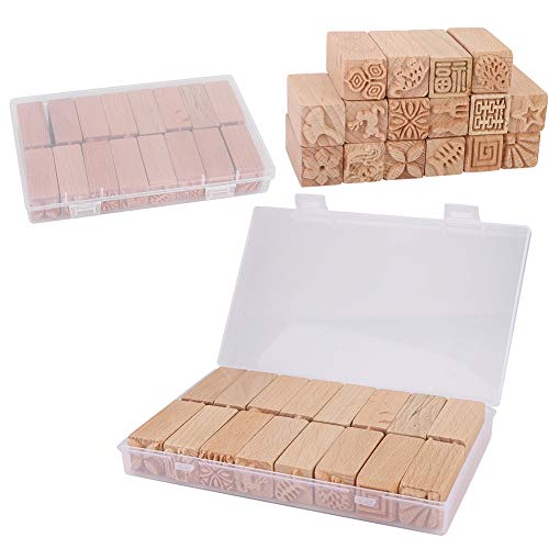 SIXRUN Sellos de Haya Tallados a Mano, Hermoso Accesorio Artesanal Duradero para Herramientas de Arcilla de Cerámica, 16 Piezas para Bloques de Impresión de Bricolaje, Ideal para Diversas Ocasiones