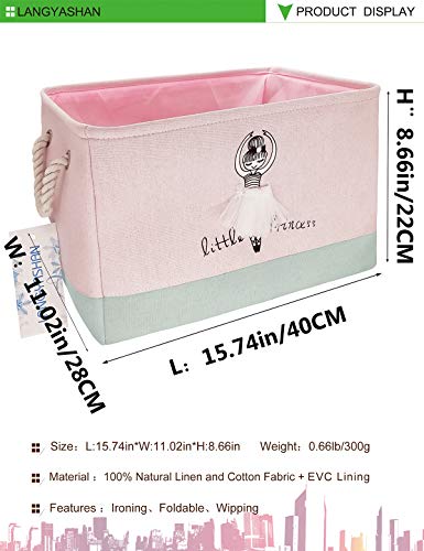 Image of Rectangular Storage Basket Collapse Canvas Fabric Cartoon Storage Bin with Handles for Organizing Home /Kitchen /Kids Toy /Office /Closet /Shelf Baskets (Girl)