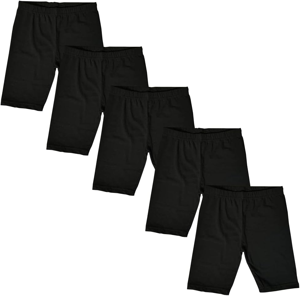 MISS POPULAR Girls 5-Pack Biker Shorts Cotton Spandex Elastic Waistband | Dance, Gymnastics.