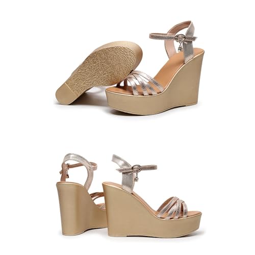 Dressy Comfortable Wedges Shoe, Women's Cross Strappy Adjustable Buckle Open Toe Wedge Sandals, Casual Breathable Non-slip Beach Shoe Suitable, for All Kinds of Clothes Such as Jeans4