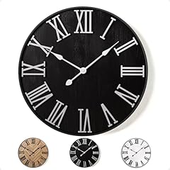 Large Wall Clock 24 " Round Silent Metal & Wood Large Clock Farmhouse Wall Clock Large 24 Inch Wall