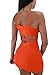 GOBLES Women's Sexy Bodycon Spaghetti Strap Ruched Lace Up Mini Club Dress Orange