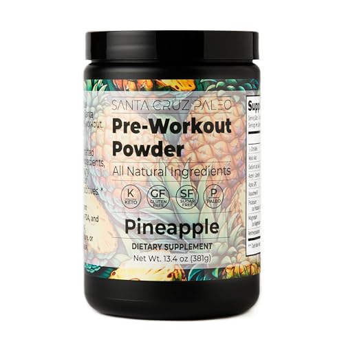 Image of Santa Cruz Paleo Pre Workout Powder Electrolytes, Magnesium, Potassium, Sea Salt & L Citrulline, Caffeine & Sugar Free Preworkout Drink Mix for Energy & Hydration, Pineapple Flavor, 30 Servings