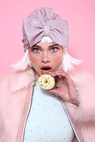 Glitter Bow turban, vintage turbans for women, sparkle head turban, one size, easy to wear, pink