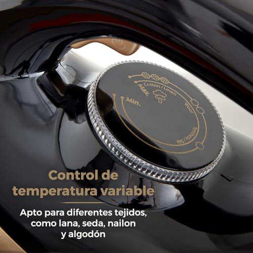 Tower T22023GLD Centro de Planchado – Plancha de Ropa con Generador de Vapor, Suela Cerámica CeraGlide, Botón de Chorro de Vapor y 3 Ajustes de Temperatura, 1.2 L, 2700 W - Oro Champán y Negro - imagen 11