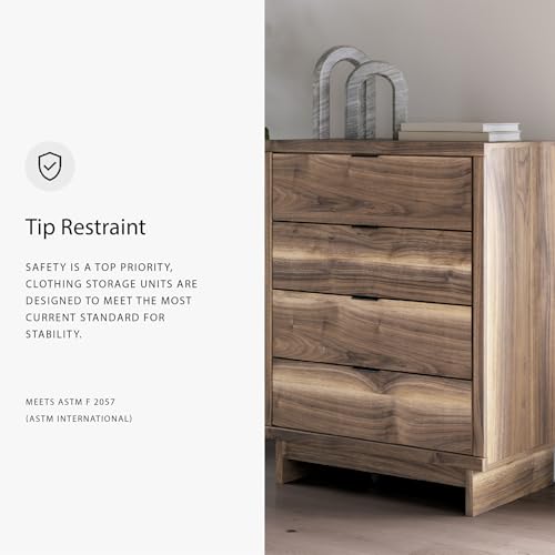 Image of Signature Design by Ashley Darcalli Chest of Drawers, 4 Drawer Tall Dresser, Mid-Century Modern, Engineered Wood (MDF /particleboard /Plywood) and Decorative Laminate, Bedroom Storage, Rustic Brown