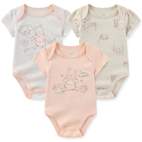 Disney Winnie the Pooh Baby Girls 3 Pack Bodysuit for Newborn and Infant