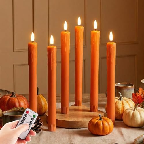Burnt Orange Dripping Wax Fall Halloween LED Taper Candles with Remote