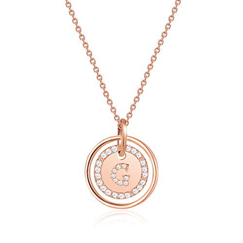 Pendentif argent or rose femme avec collier initiale cœur et oxyde de zirconium