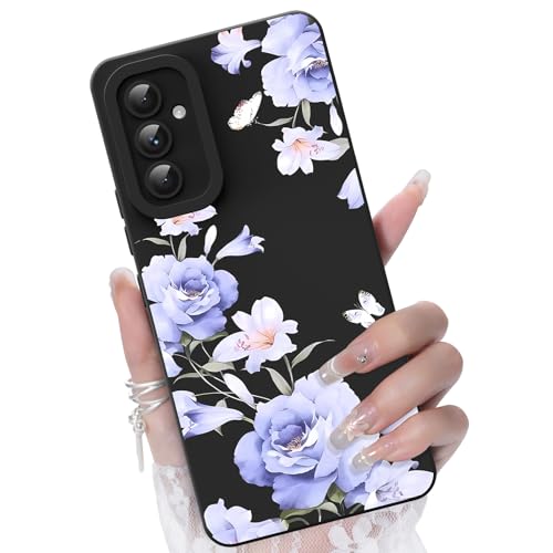 CASBST for Galaxy A54 5G Phone Case, Purple Floral Pattern, Black