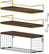 WOCOPIA Brown and Gold Bathroom Shelves Over Toilet, Floating Shelves Wall Mounted with Toilet Pa...