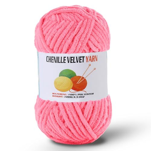 Image of Fluffy Chenille Yarn for Crocheting, Chunky Velvet Yarn for Crochet Amigurumi, Used for Making Baby Yarns Blanket, Clothes, Pattern Knitting Creations (1-Dark Pink)
