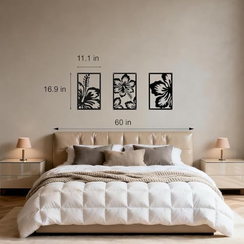 Black Metal Wall Art Set of 3, Elegant Floral Wall Decor with 3D Effect, Water-Resistant Modern Flower Silhouette Sculpture for Living Room, Bedroom, Bathroom and Office (Flower, 17 x 12 in) - Image 4