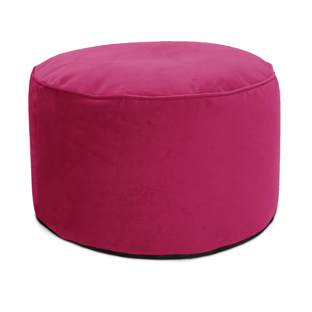 rucomfy Beanbags Luxury Round Velvet Pouffe Bean Bag - Large Footstool Ottoman for Living Room or Bedroom - Lightweight & Durable - W55cm x H38cm - Cerise Pink